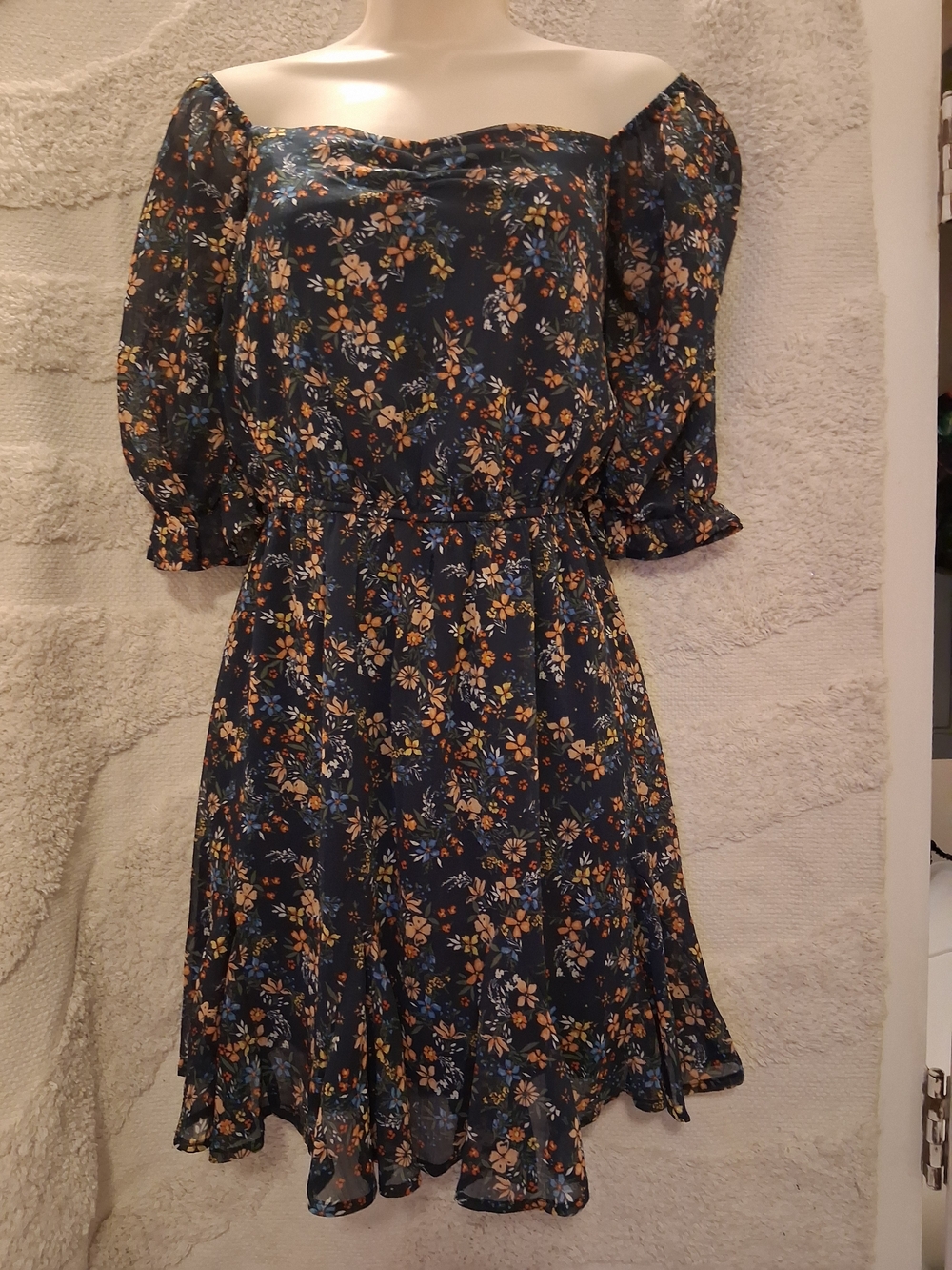 Floral Off-Shoulder Navy Dress